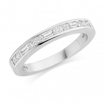 Platinum Alexandra princess and baguette cut diamond half eternity ring 0.49cts