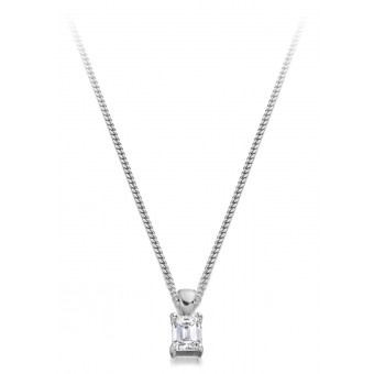 18ct white gold Alessandra emerald cut pendant 0.16cts