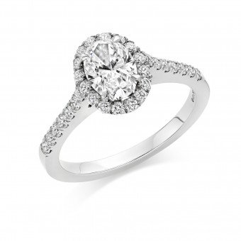 Platinum Pianeti oval halo ring, diamond shoulders 0.75cts