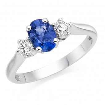 Platinum Nella oval sapphire & diamond three stone ring