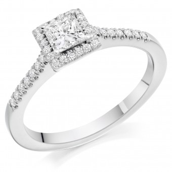 Platinum Pianeti princess cut diamond halo ring 0.66cts