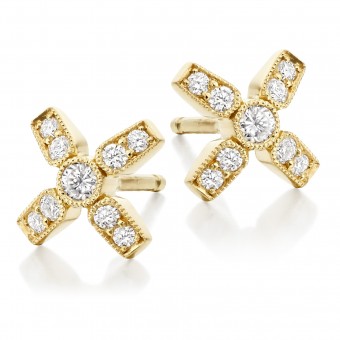 18ct carat yellow gold Amalia diamond set kiss stud earrings