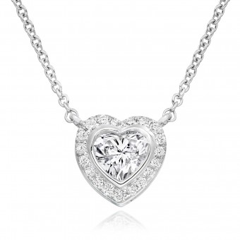 18ct white gold heart cut diamond pendant, micro set halo