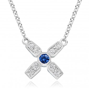 18ct white gold Amalia diamond and sapphire set kiss pendant