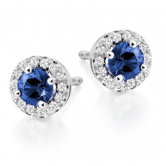 18ct white gold Pianeti round diamond & sapphire earrings