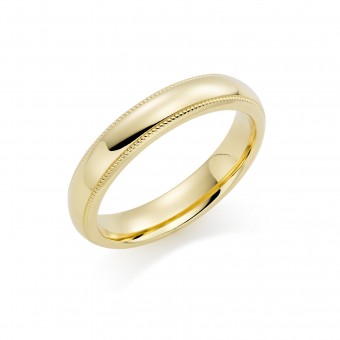 18ct yellow gold 4mm Oxford beaded edge wedding ring