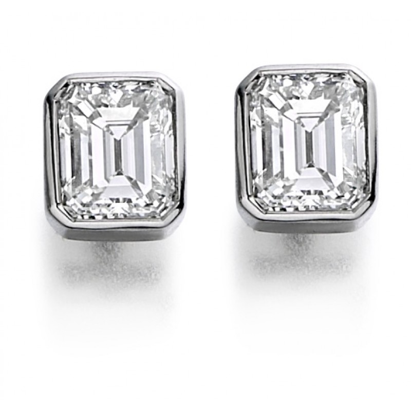 Emerald cut top diamond earrings platinum