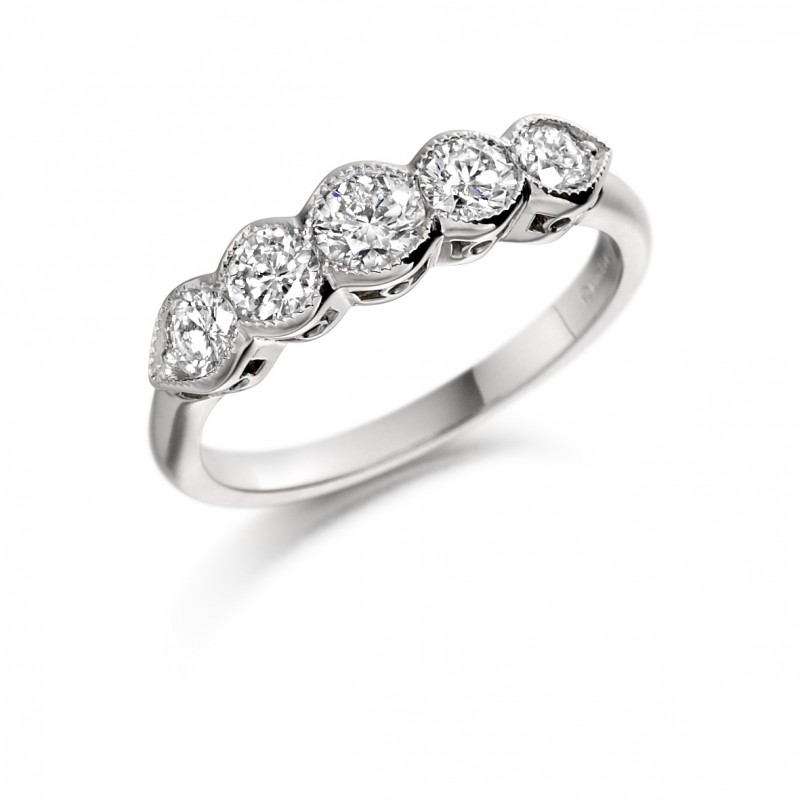 Platinum Donatella round cut diamond five stone ring 0.71cts