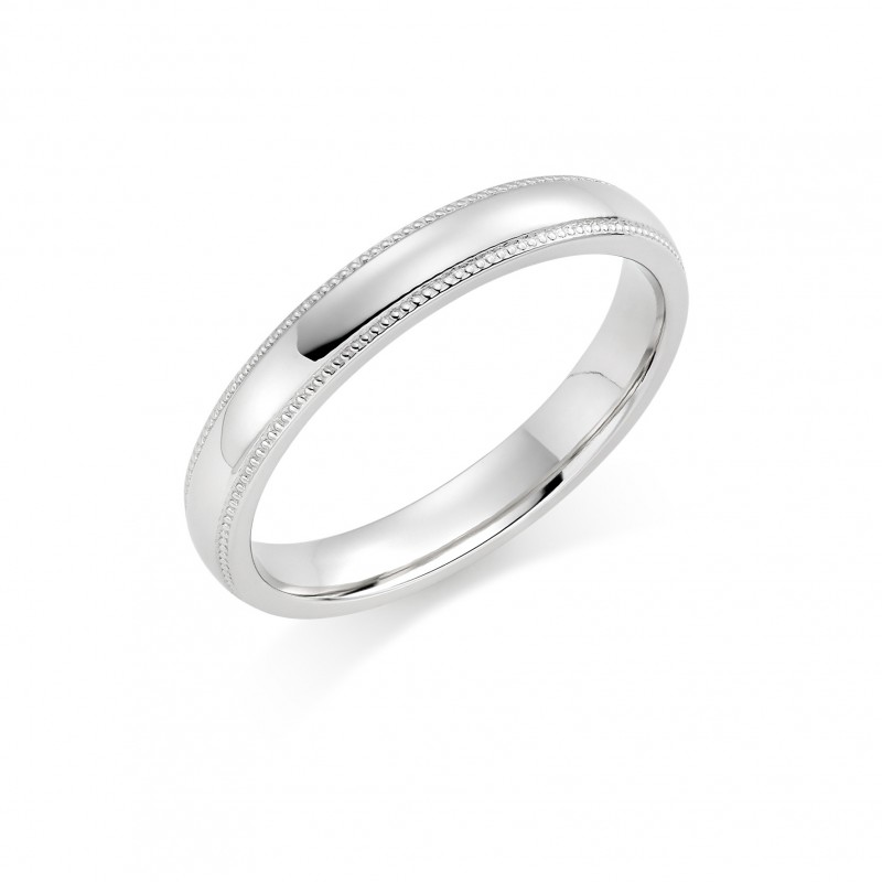 Platinum 3mm Oxford beaded edge wedding ring Rennie Co