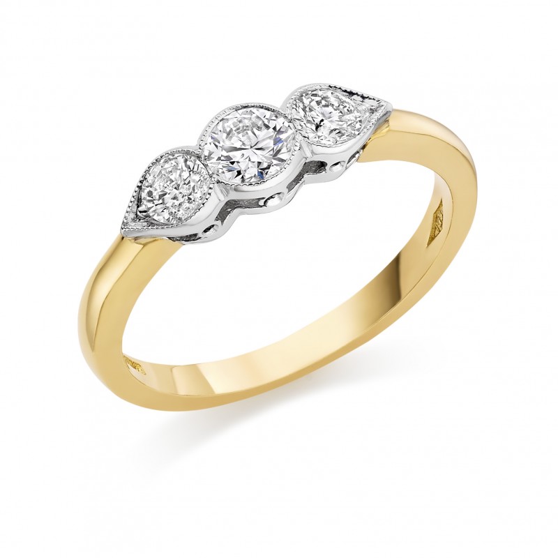 18ct yellow gold Donatella three stone diamond ring 0.77cts