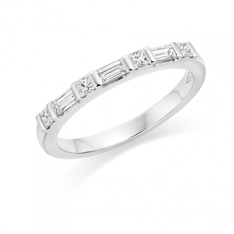 Platinum baguette and princess cut diamond half eternity ring 0.36cts