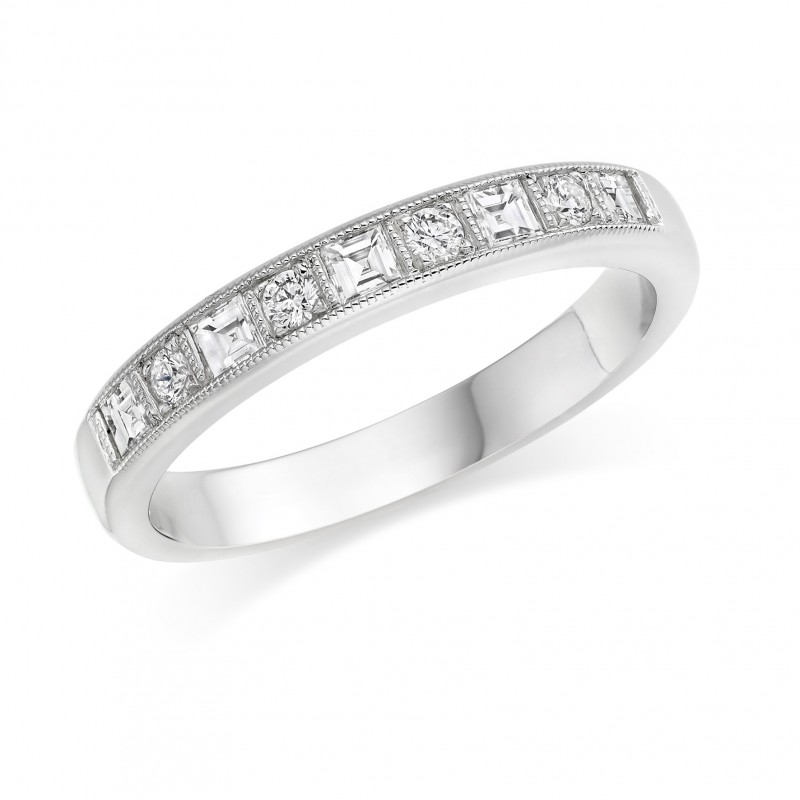 Platinum carr and round cut diamond half eternity ring 0.28cts
