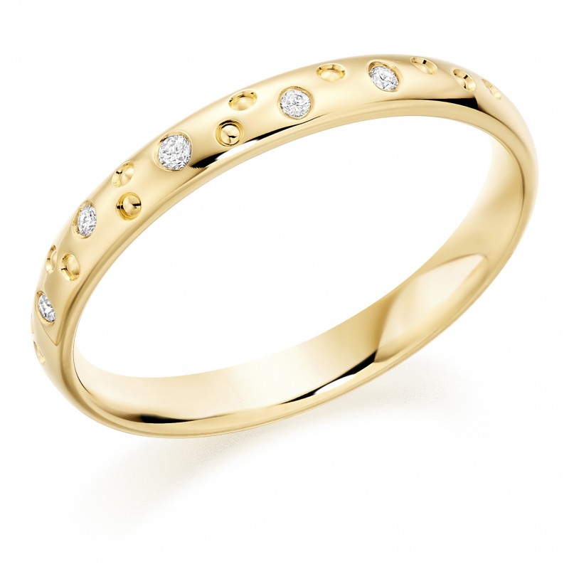 18ct yellow gold 2.5mm Celestial design diamond set court wedding ring
