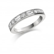 Platinum Balbina baguette and round cut half eternity ring 0.85cts