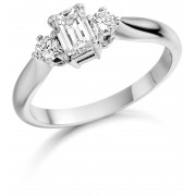 Platinum Teresina emerald and round cut diamond three stone ring 0.51cts