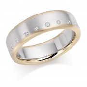 Platinum & 18ct red gold diamond wedding ring 6mm Leonora 0.10cts
