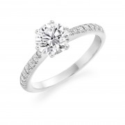 Platinum Caterina round cut diamond ring, diamond shoulders 0.52cts