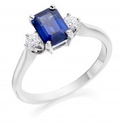 Platinum Nella octagonal shape sapphire & diamond three stone ring 