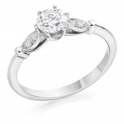Platinum Lily round cut diamond solitaire ring, diamond shoulders 0.55cts
