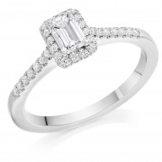 Platinum Pianeti emerald cut diamond halo ring 0.65cts