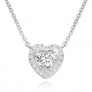 18ct white gold heart cut diamond pendant, micro set halo